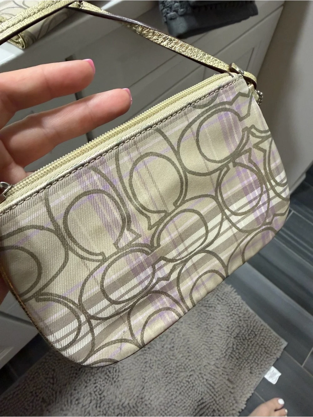 Coach F17213 Signature Plaid Tote Wallet Wristlet 3-Piece Set Beige Lavender - Picture 12 of 12